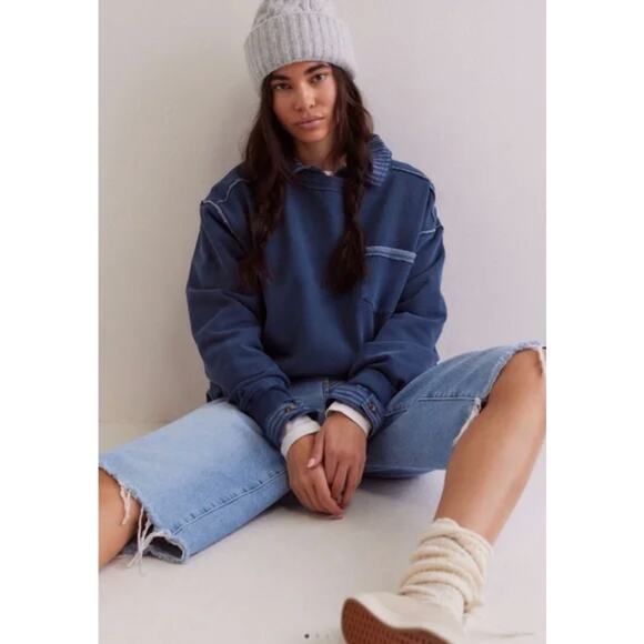 NEW Free People We The Free Wallace Pullover Crewneck Sweatshirt Blue XL - Picture 1 of 7
